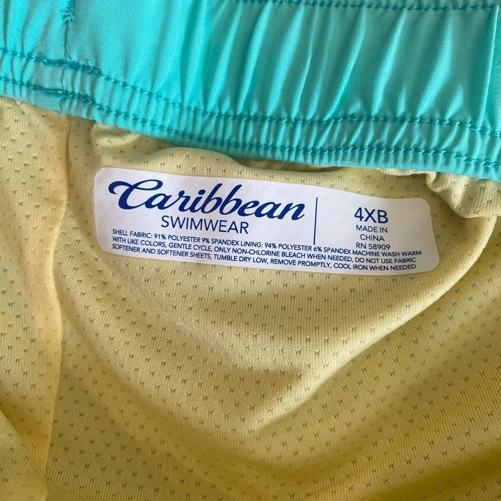 Caribbean Blue Swim Trunks Lightweight Elastic Waist 4XB